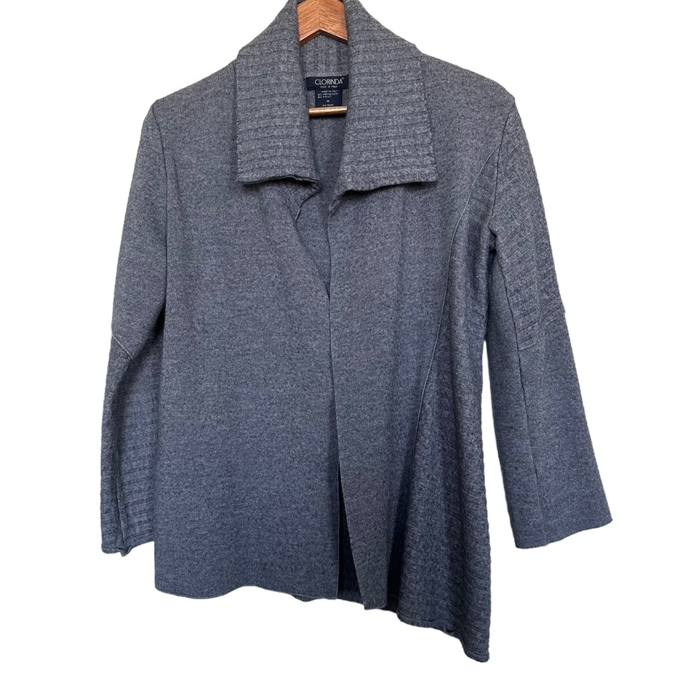 Clorinda Made in Italy Women’s Sz M Open Front Mixed Knit Wide Collar Sweater